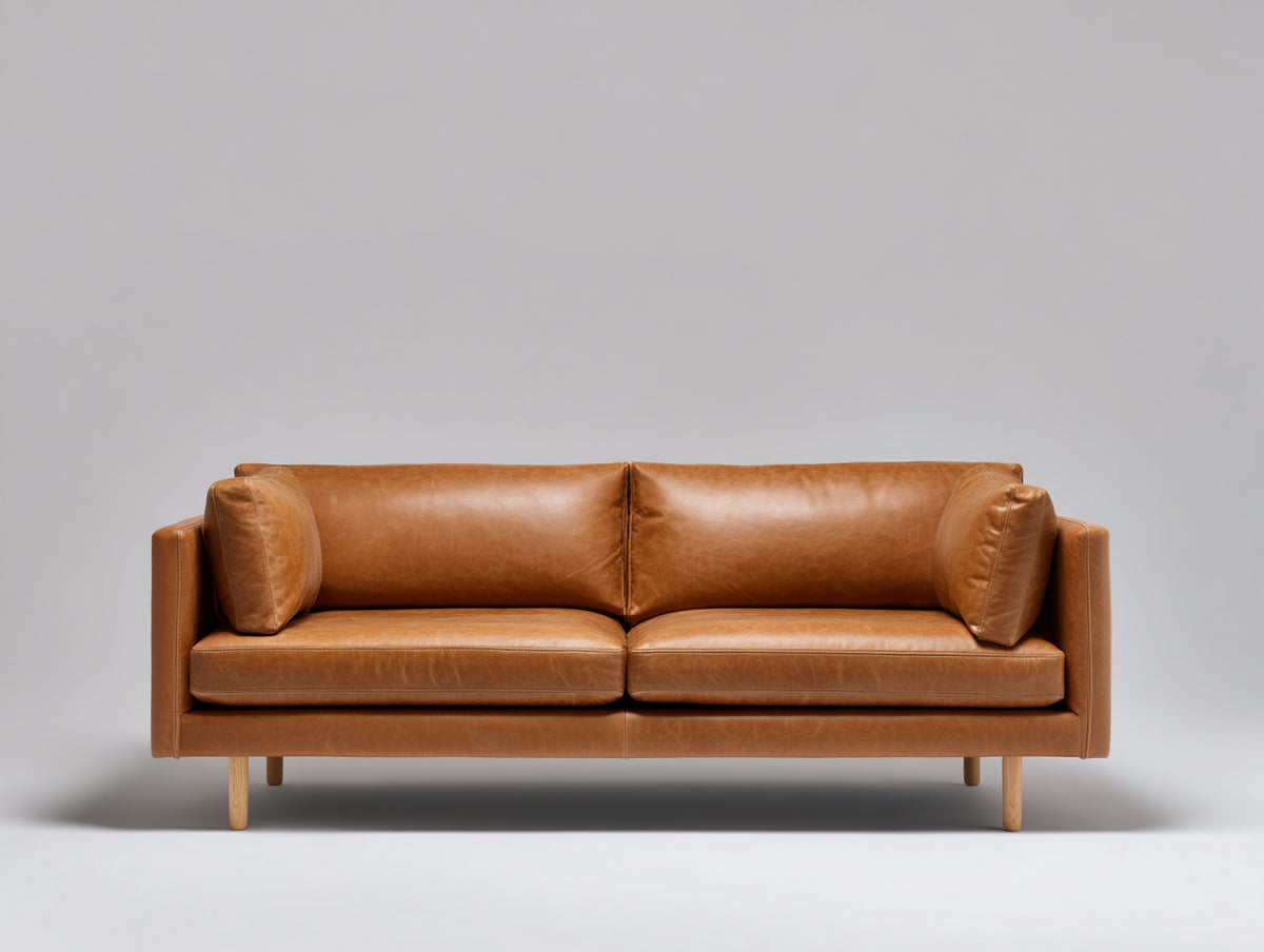 Canapé 2 places-Cuir synthétique-198x90x82 cm-Camel-Style moderne rétro