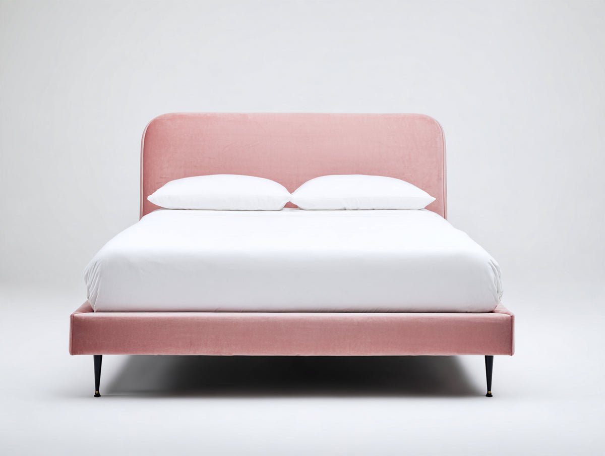 Lit double - Velours - 215x168x100 cm - Rose poudré - Style moderne