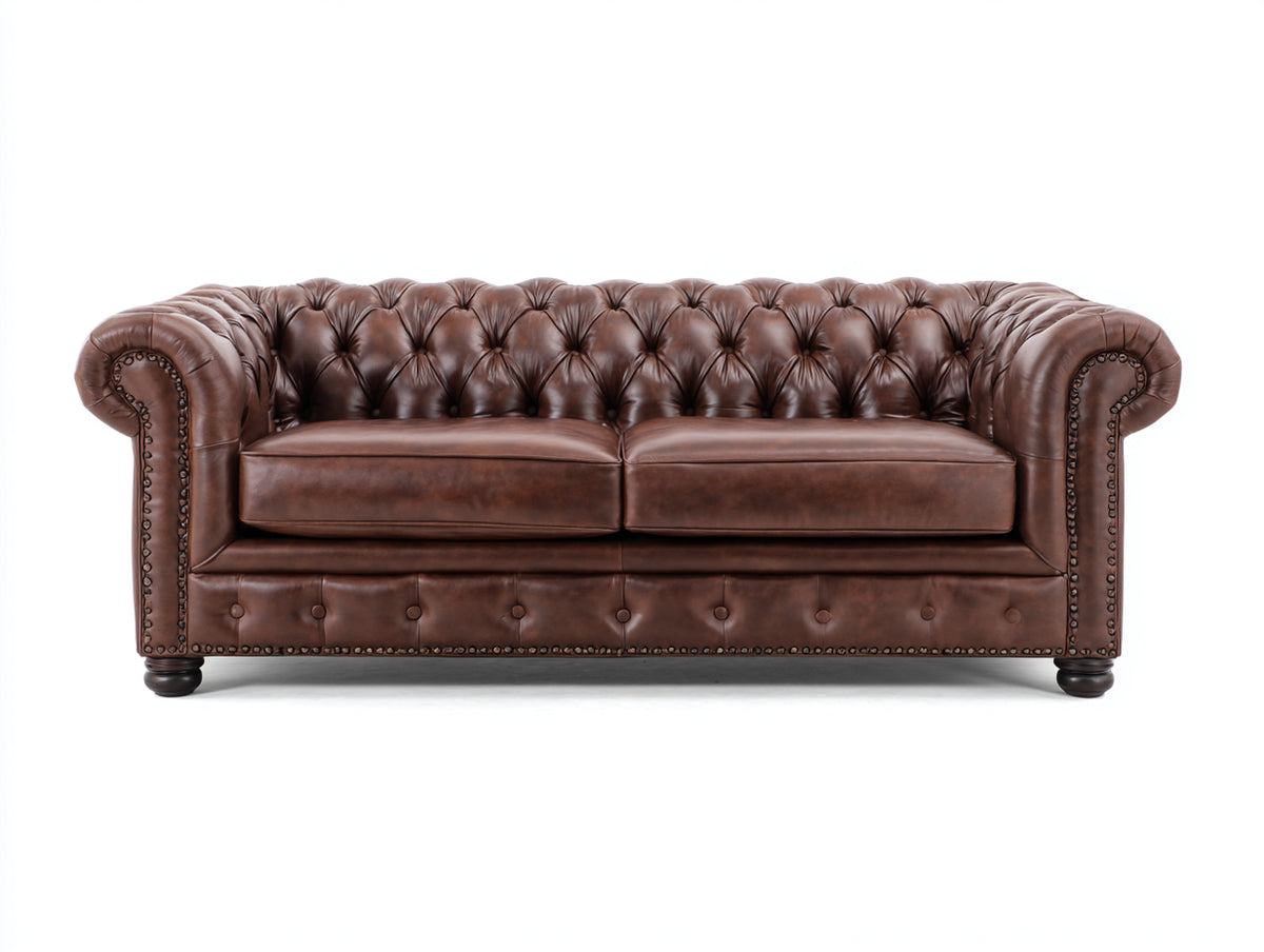 Canapé 2 places-Cuir synthétique-198x92x82 cm-Marron-Style Chesterfield classique