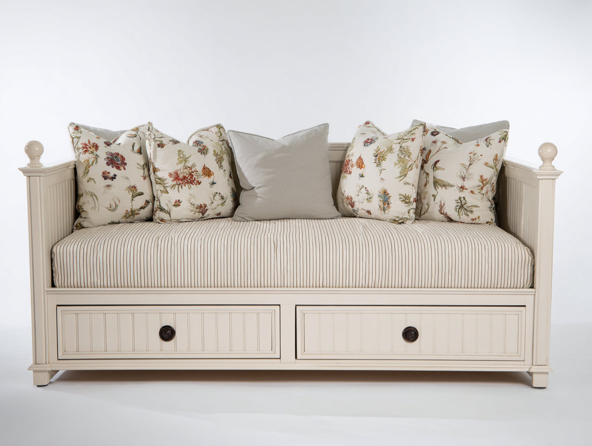 Canapé lit - Bois - 204x100x89 cm - Blanc cassé - Style campagne