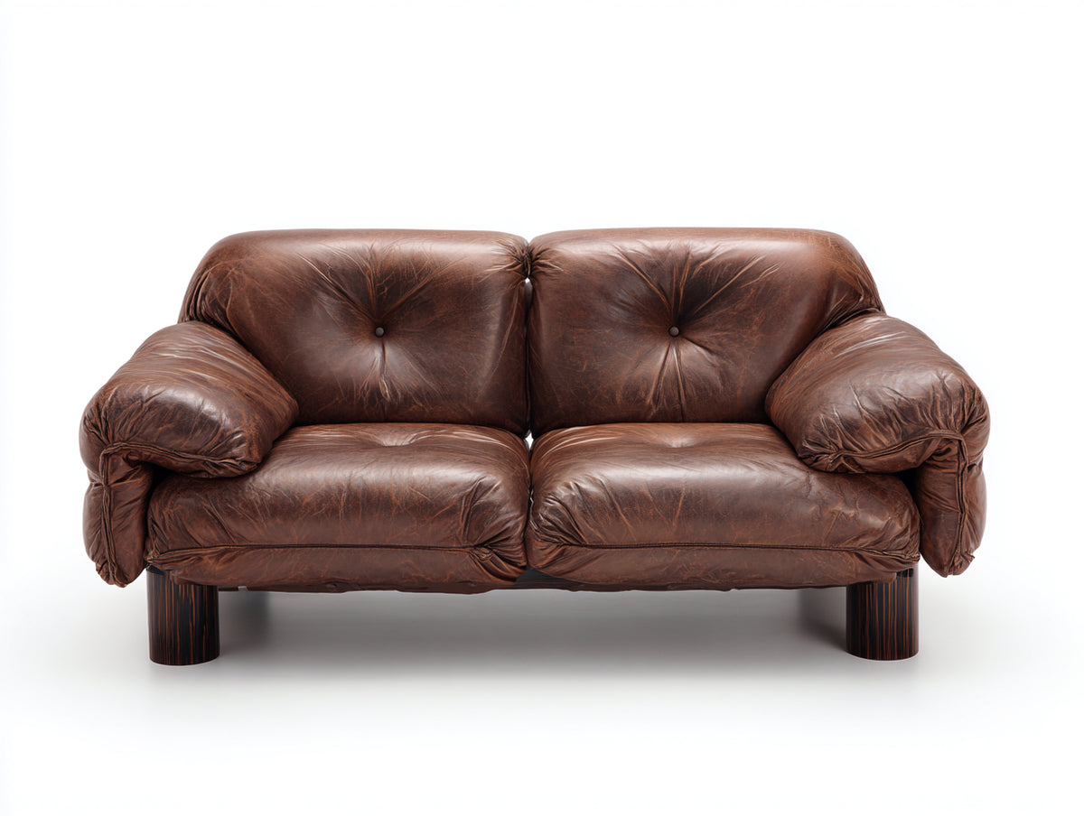 Canapé 2 places-Cuir synthétique-190x92x82 cm-Marron-Style vintage confortable