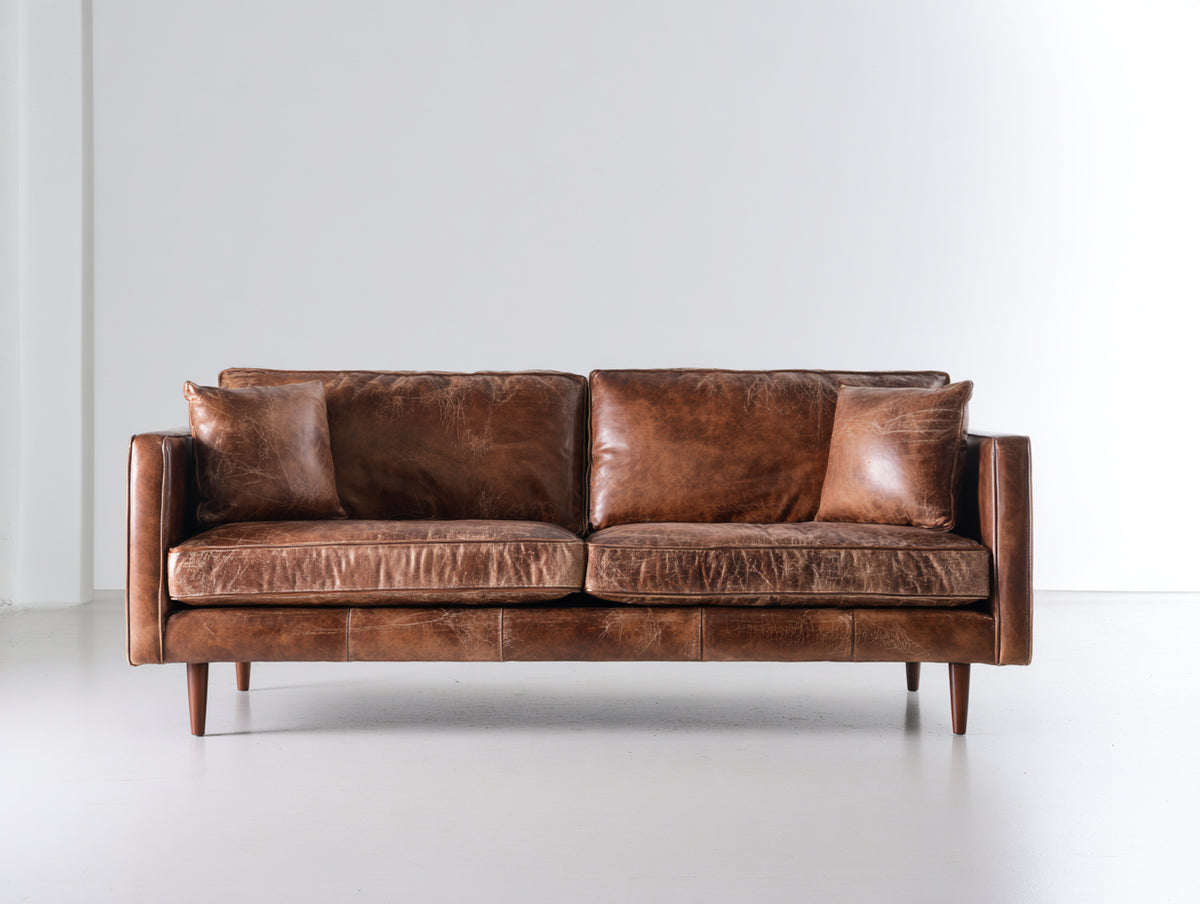 Canapé 2 places-Cuir synthétique-185x86x80 cm-Marron-Style vintage moderne