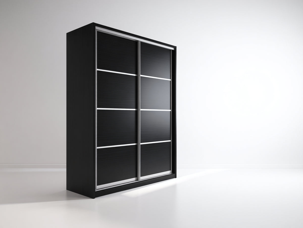 Armoire à portes coulissantes-Panneau de bois-180x62x210 cm-Noir-Gris-Style moderne
