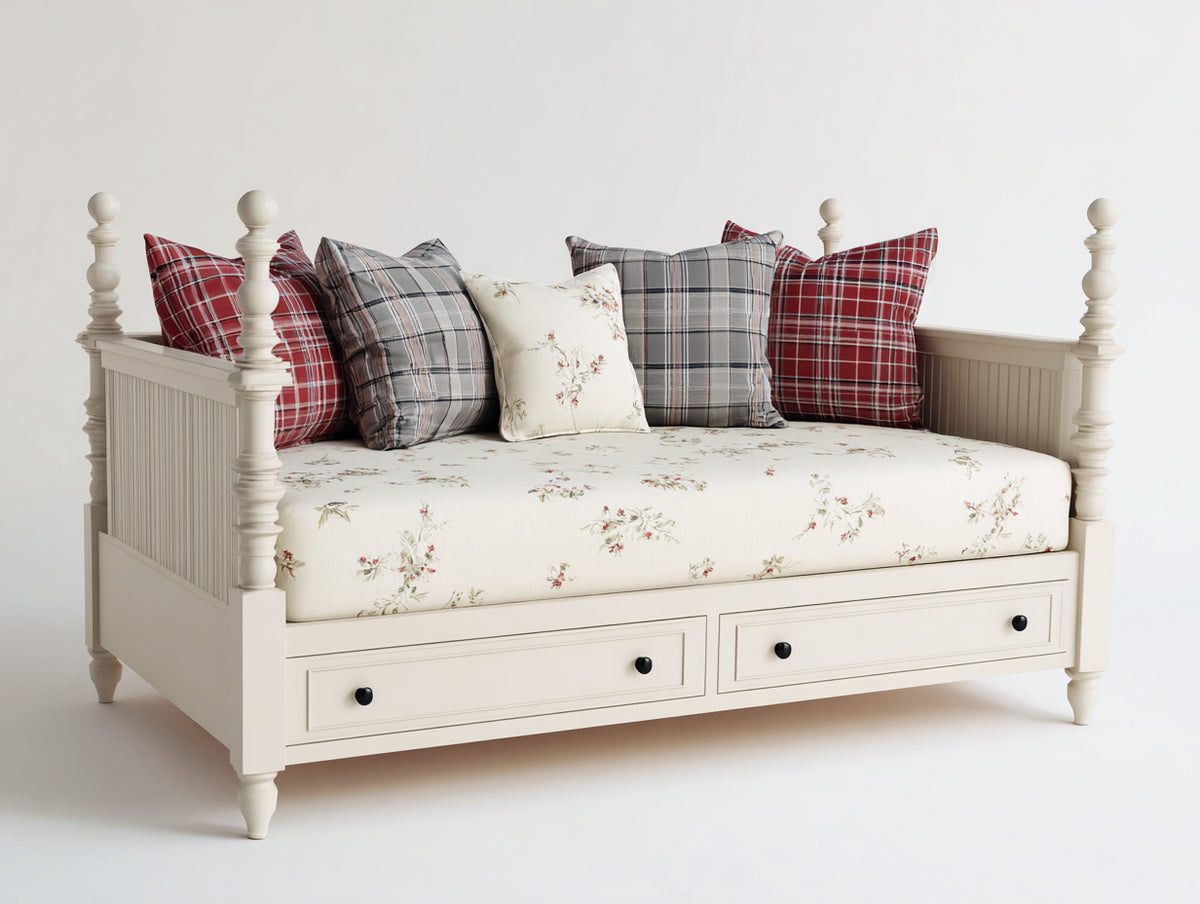 Canapé lit - Bois - 208x102x106 cm - Blanc cassé - Style classique