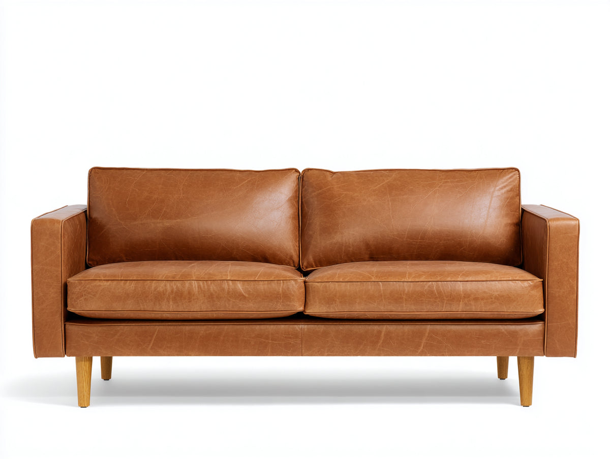 Canapé 2 places-Cuir synthétique-197x88x80 cm-Camel-Style moderne rétro