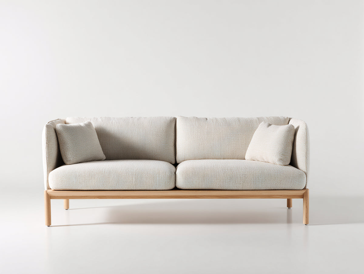 Canapé 2 places-Tissu-Bois-198x82x80 cm-Beige-Bois naturel-Style scandinave moderne