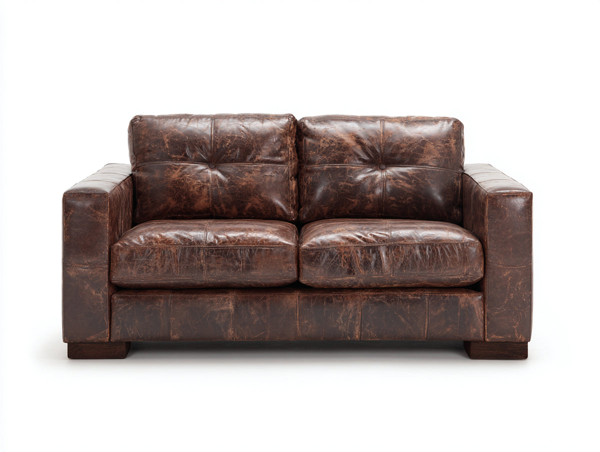 Canapé 2 places-Cuir synthétique-195x91x81 cm-Marron foncé-Style industriel vintage