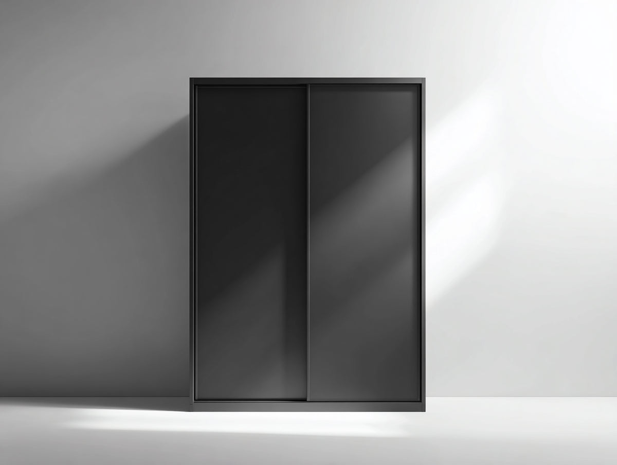 Armoire à portes coulissantes-Panneau de bois-160x58x200 cm-Noir-Style minimaliste