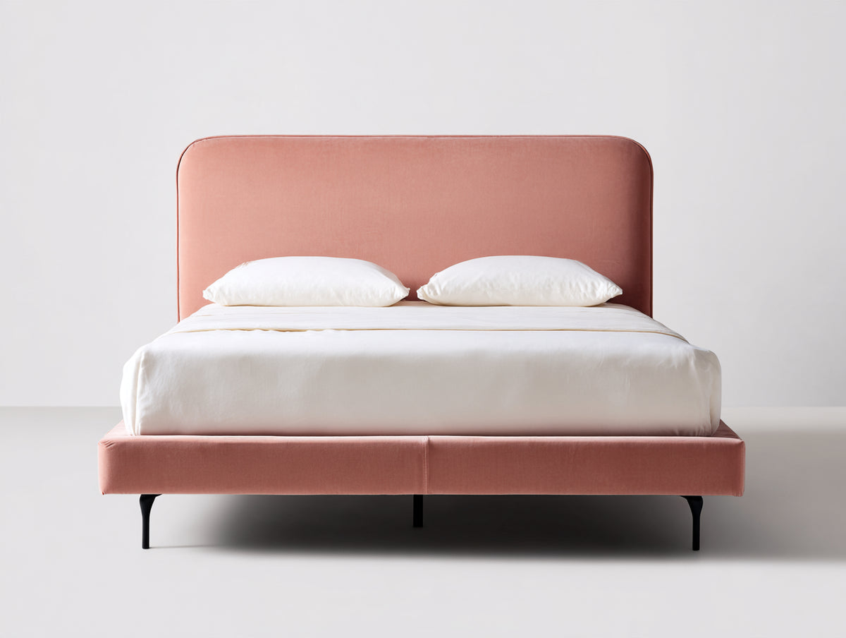 Lit double - Velours - 218x172x102 cm - Rose poudré - Style moderne