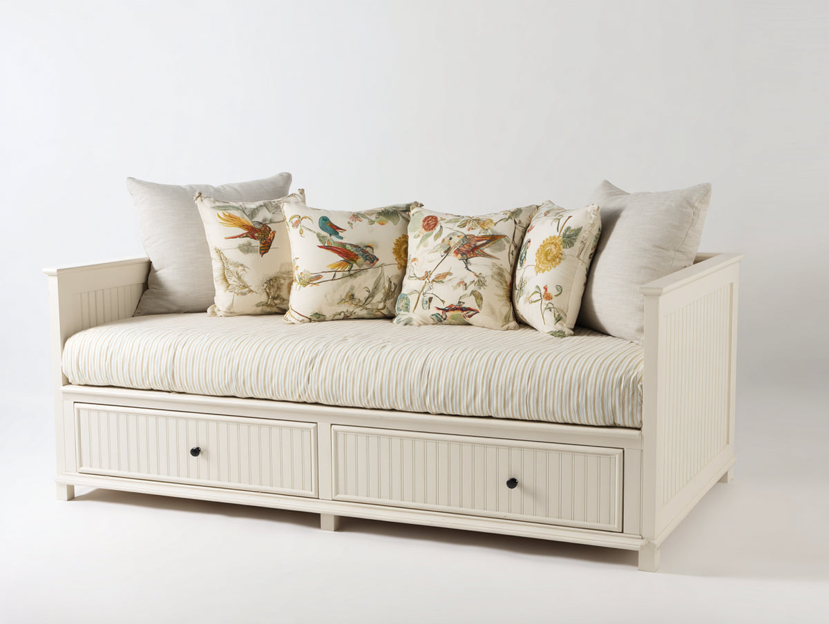 Canapé lit - Bois - 205x100x91 cm - Blanc cassé - Style campagne