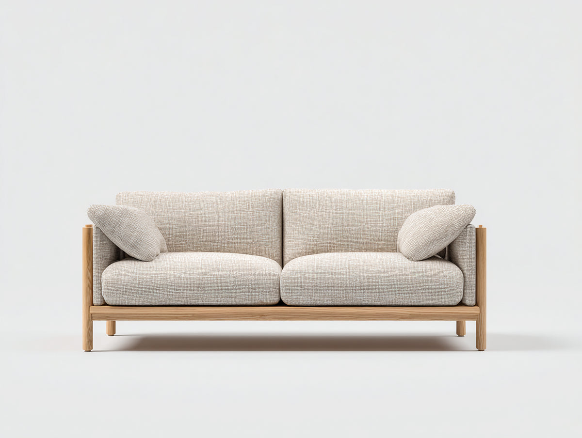 Canapé 2 places-Tissu-Bois-194x86x82 cm-Beige-Bois naturel-Style scandinave contemporain