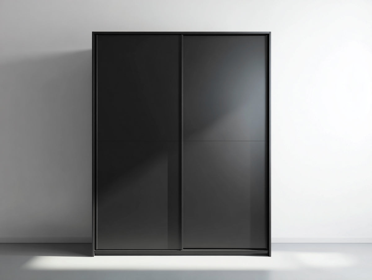Armoire à portes coulissantes-Panneau de bois-180x62x210 cm-Noir-Style moderne