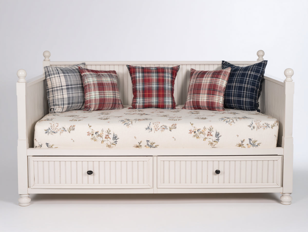 Canapé lit - Bois - 209x101x96 cm - Blanc cassé - Style campagne