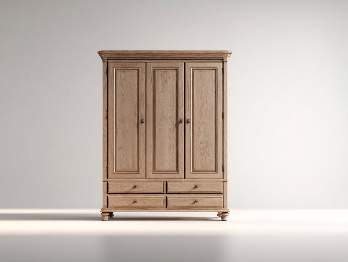 Armoire 3 portes-Bois-160x58x205 cm-Bois naturel-Style classique