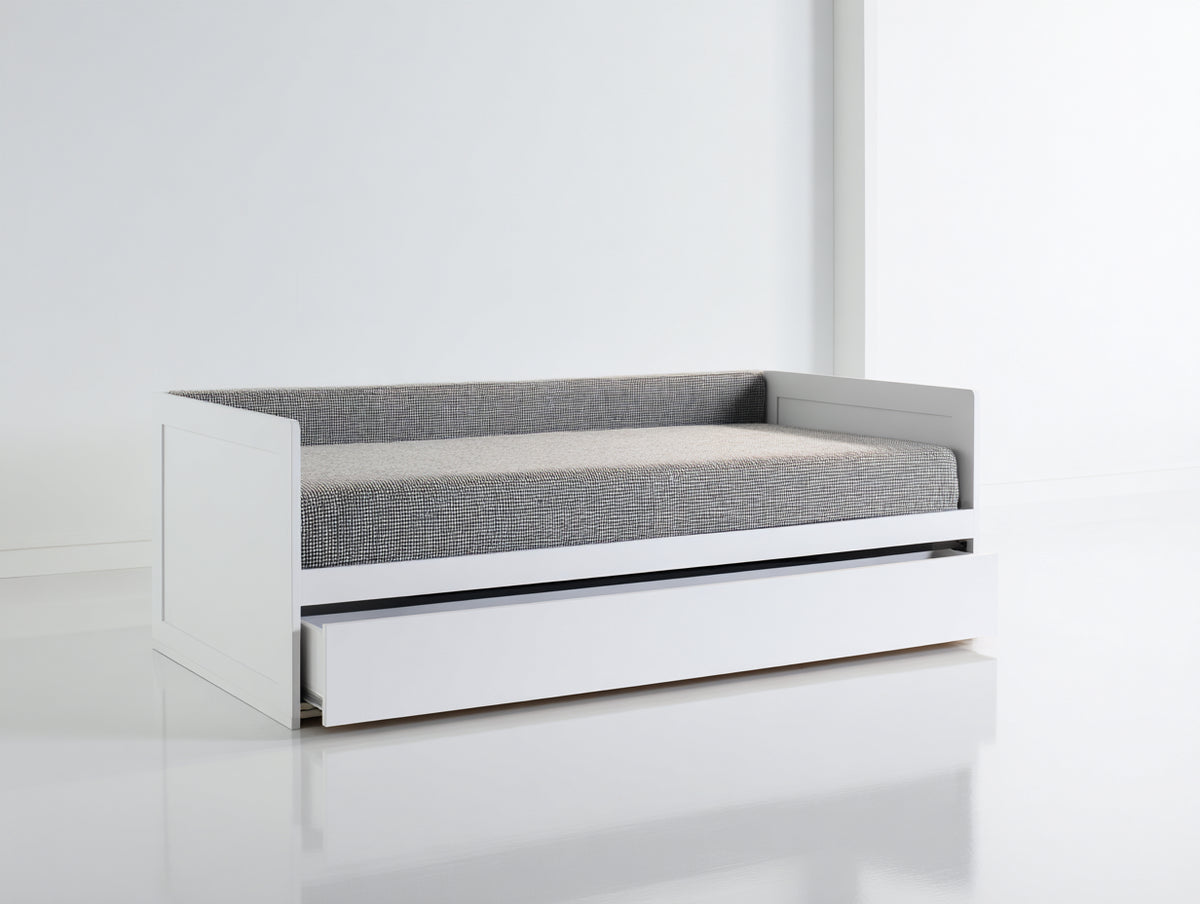 Canapé lit - Bois-Tissu - 205x98x81 cm - Blanc-Gris clair - Style minimaliste