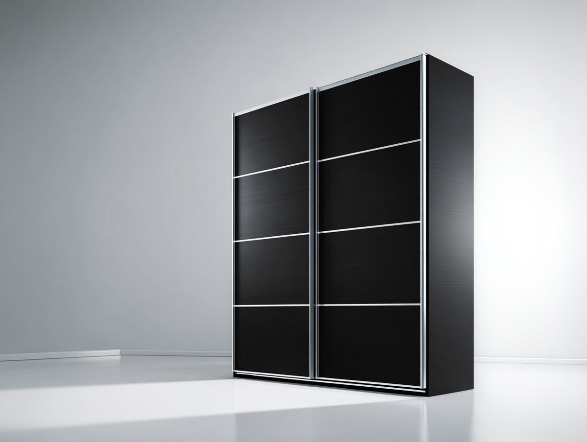 Armoire à portes coulissantes-Panneau de bois-185x63x215 cm-Noir-Gris-Style contemporain