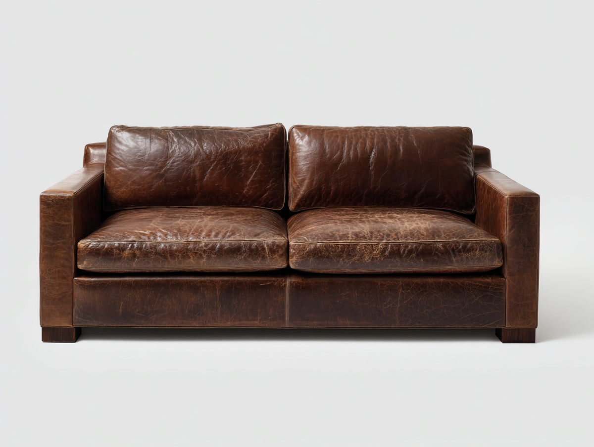 Canapé 2 places-Cuir synthétique-199x91x80 cm-Marron-Style industriel vintage