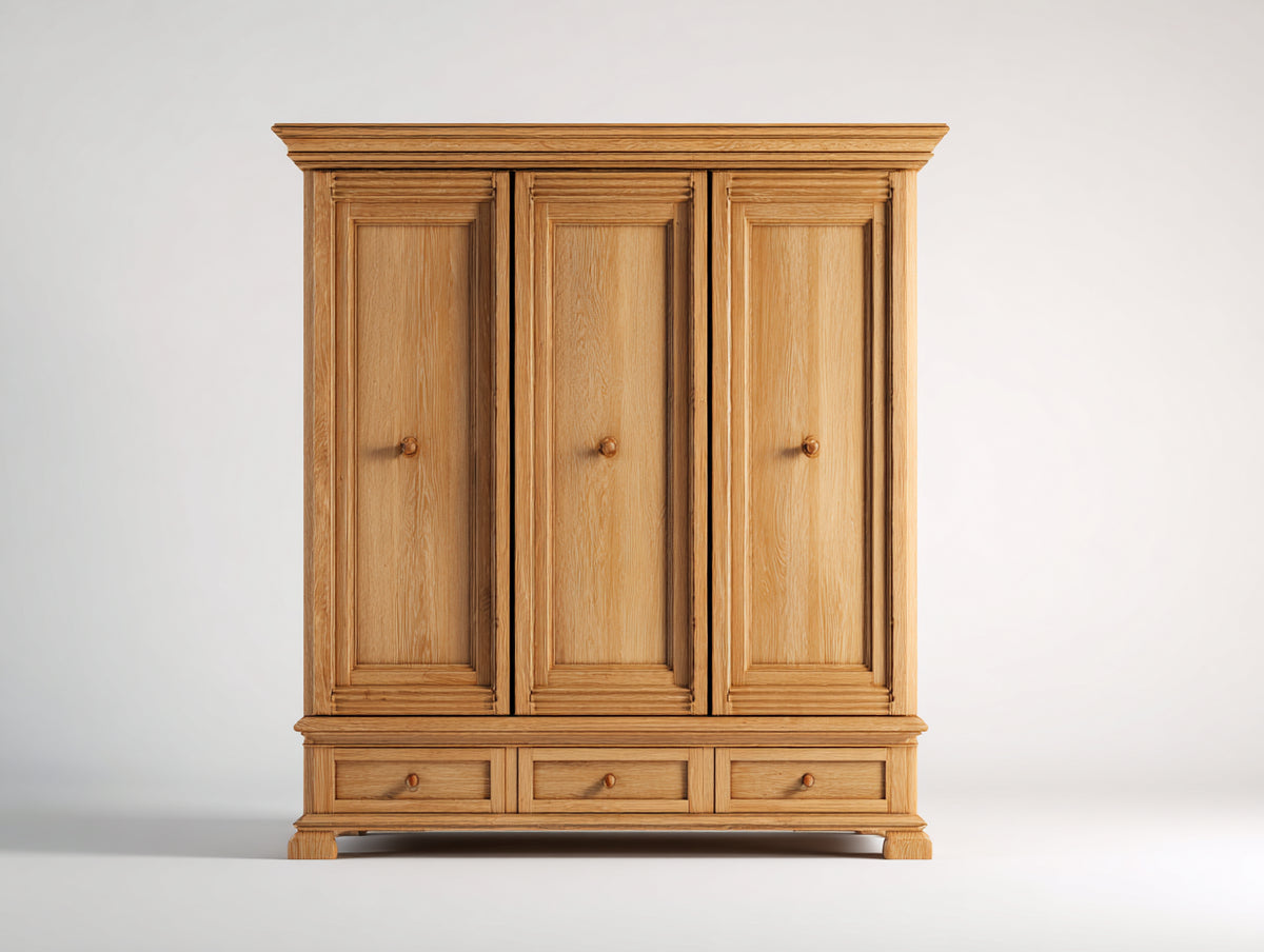 Armoire 3 portes-Bois massif-180x60x210 cm-Bois naturel-Style classique