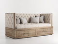 Canapé lit - Bois-Tissu - 210x104x96 cm - Chêne clair-Beige - Style vintage